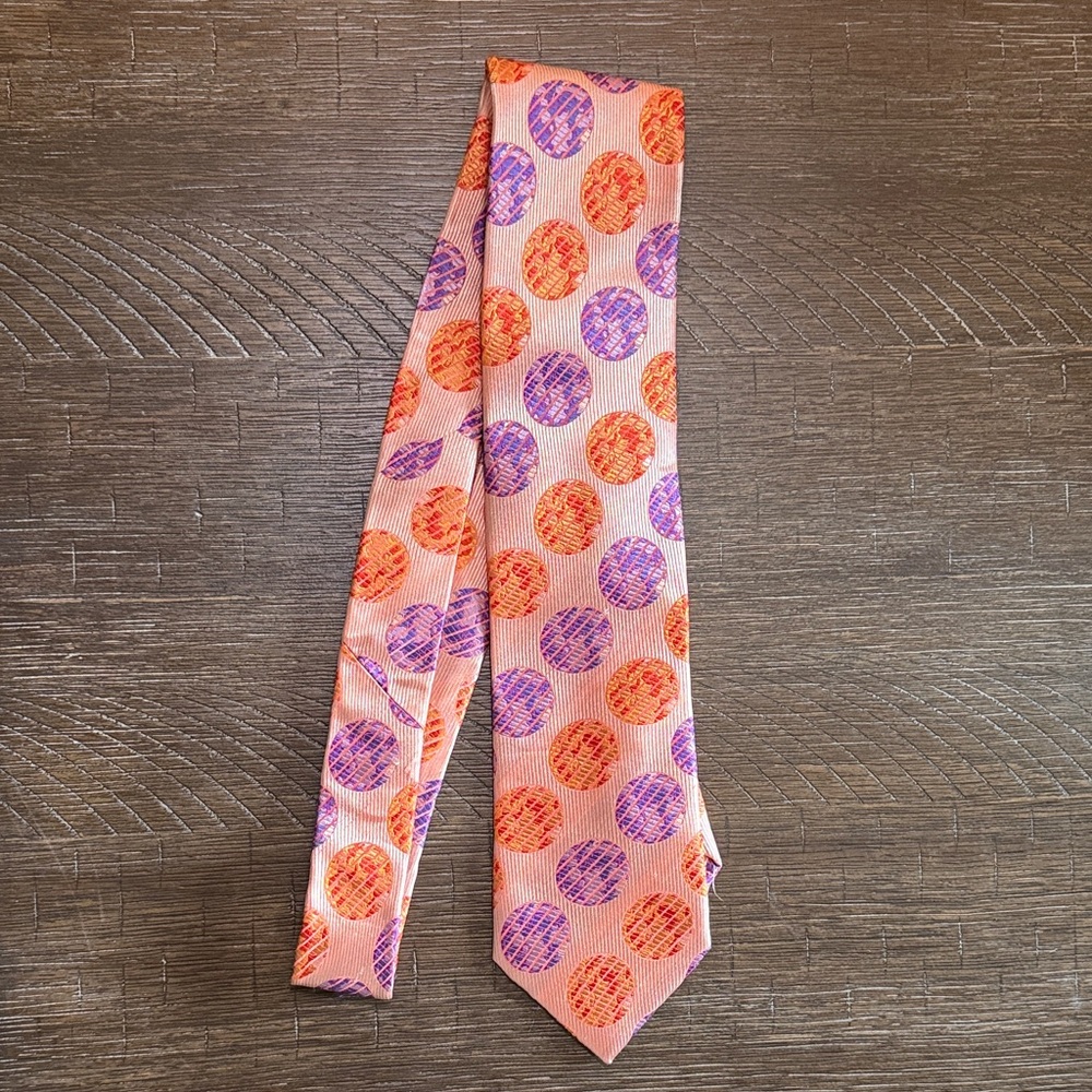 Steven Land The Big Knot Stylish Orange and Purple Polka Dot Men’s Neck Tie Like